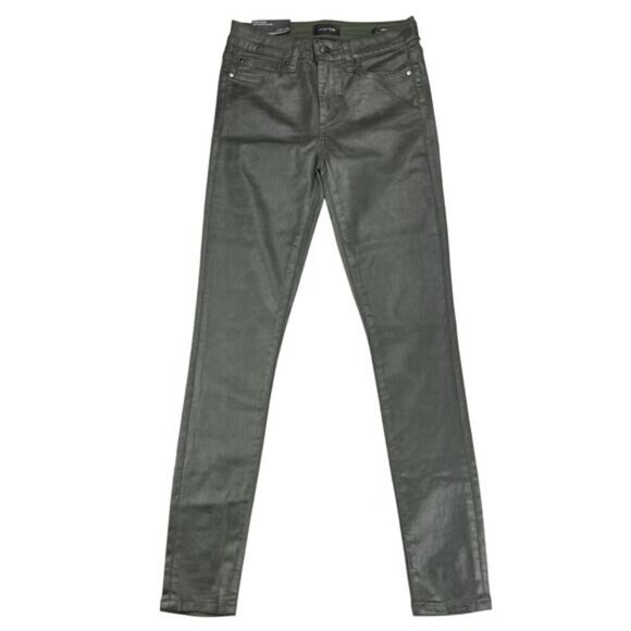 NWT JOE'S JEANS The Icon Mid Rise Skinny Ankle Sz 24 Green Coated Laser Camo - Picture 2 of 8